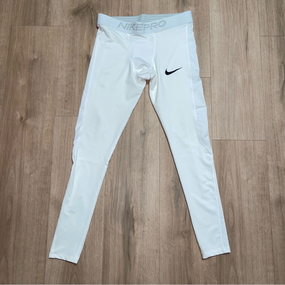NikePro Men’s Dri-FIT White Tight Compression Leggings Sz- Large. Workout Active